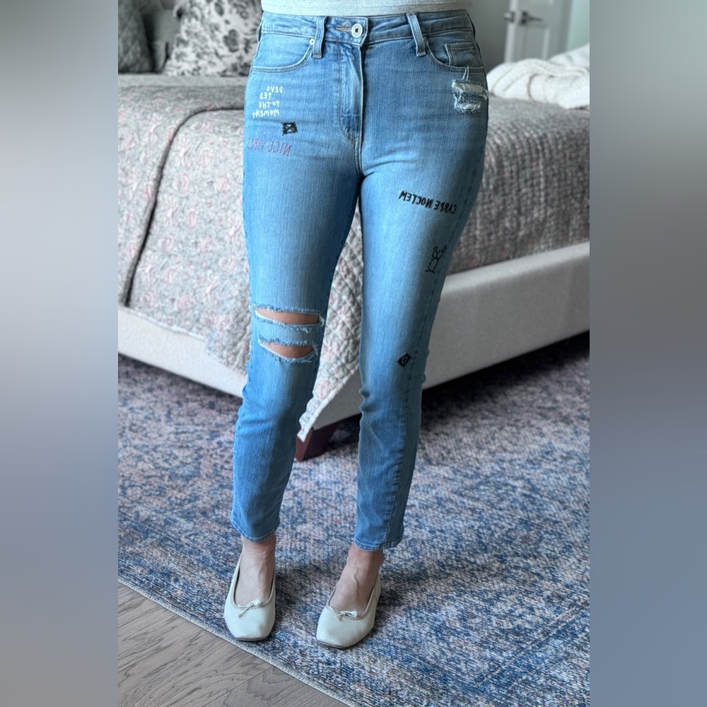 PAIGE denim Hoxton Ankle Skinny embroidered jeans